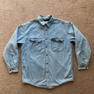 Orvis Shirt Mens Medium Fleece Lined Point Collar Button Up Blue Denim
